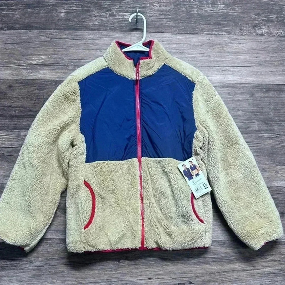 Members Mark Reversible Cream and Blue Color Blocked Puffer Jacket Boys 14/16 - Picture 1 of 5
